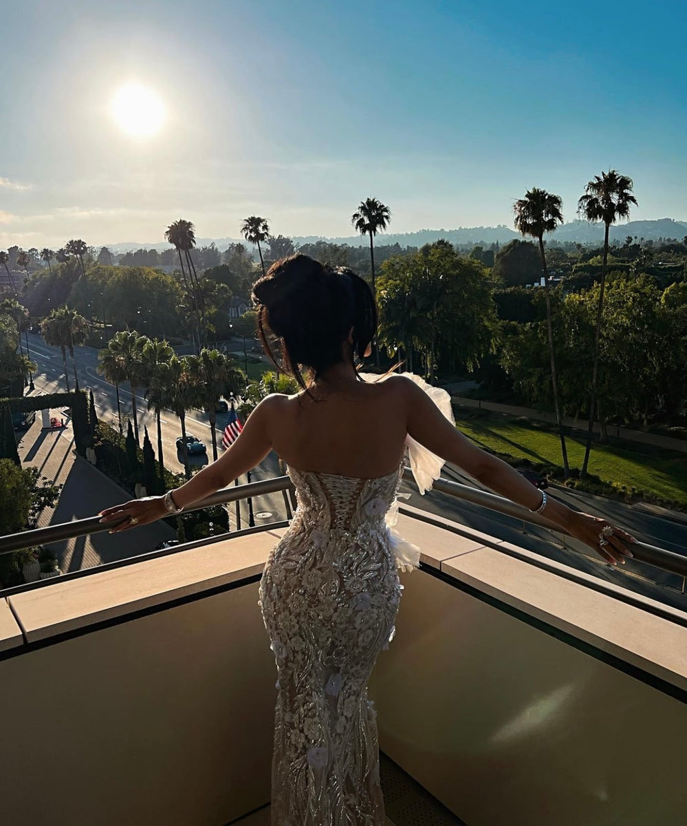 extraordinary glamour white 3d floral beaded backless maxi dress Jovani 44437 3D Floral Long Fitted Bridal Mermaid Dress main image 1