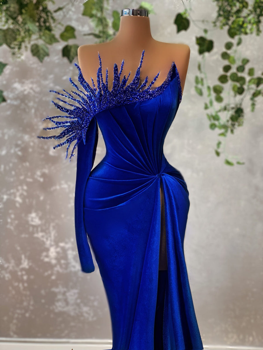 royal blue velvet dress