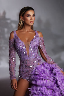 Plume Adorned V-Slit Glamour
