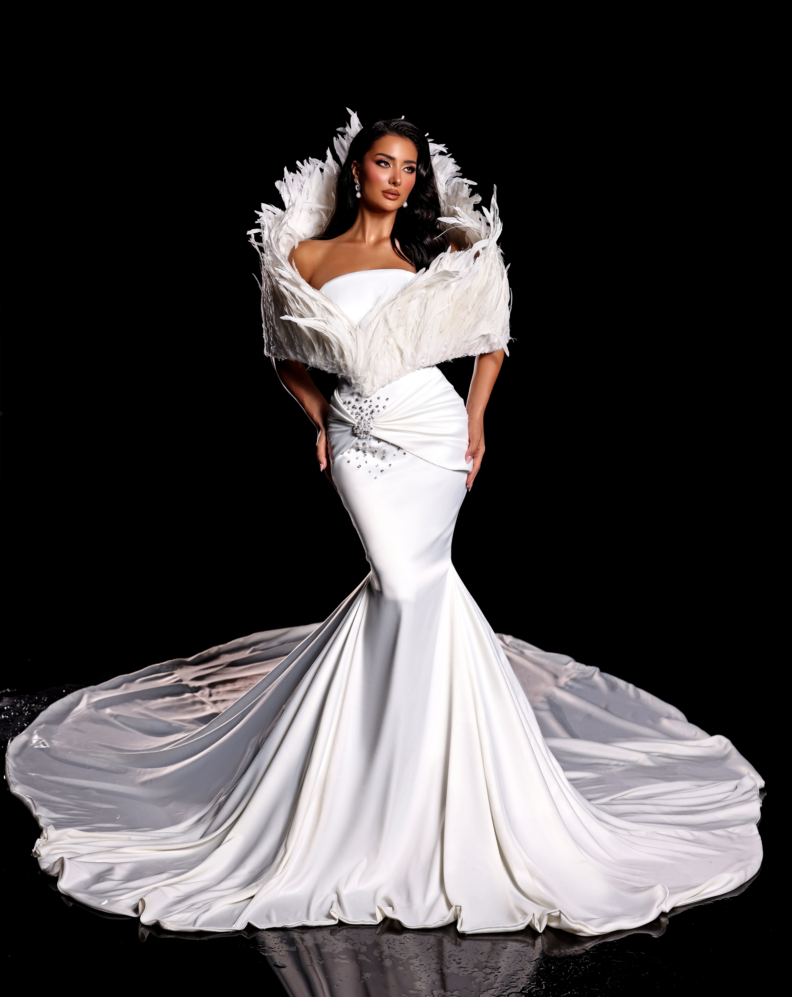 mermaid wedding dress feathers Stephane with feather boa XL