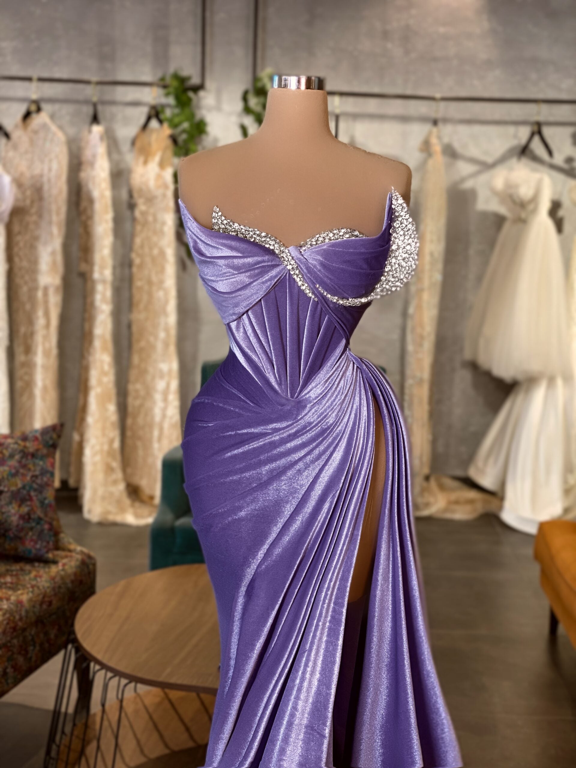 Lavender Tulle Straps Floor Length Evening Dress, Lavender A-Line Prom