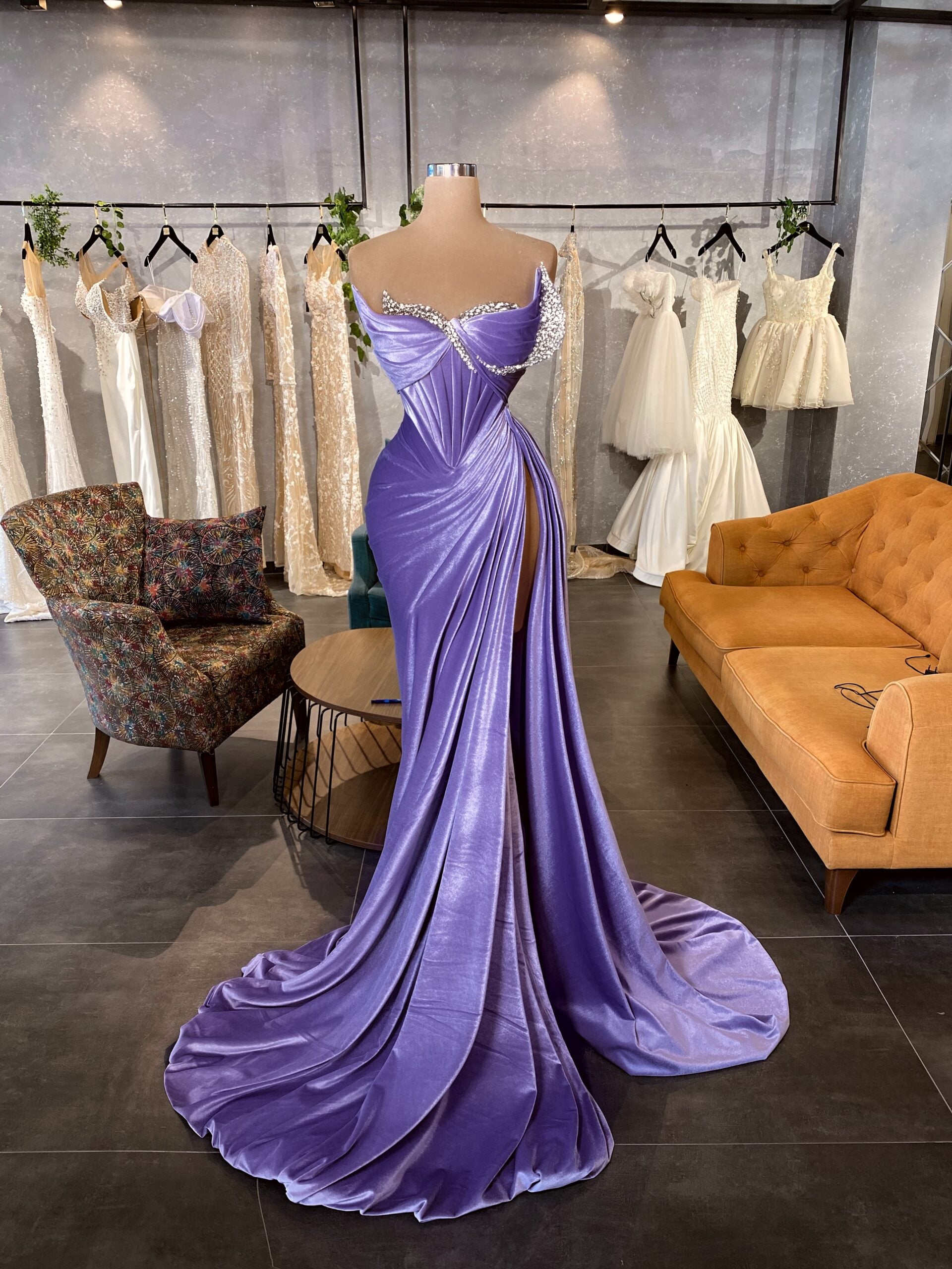 Sexy Purple Beaded Backless Evening Dresses Prom Gown - TheCelebrityDresses