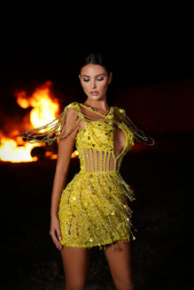 gold dress goddess Yellow Goddess Dress – Goddess Exclusive main image 1