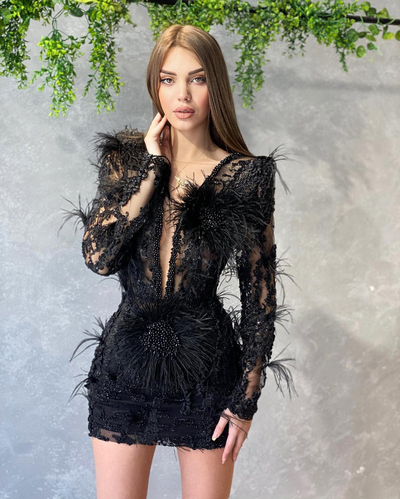 Short Black Feather Dress Goddess Exclusive Short Black Feather Dress Goddess Exclusive