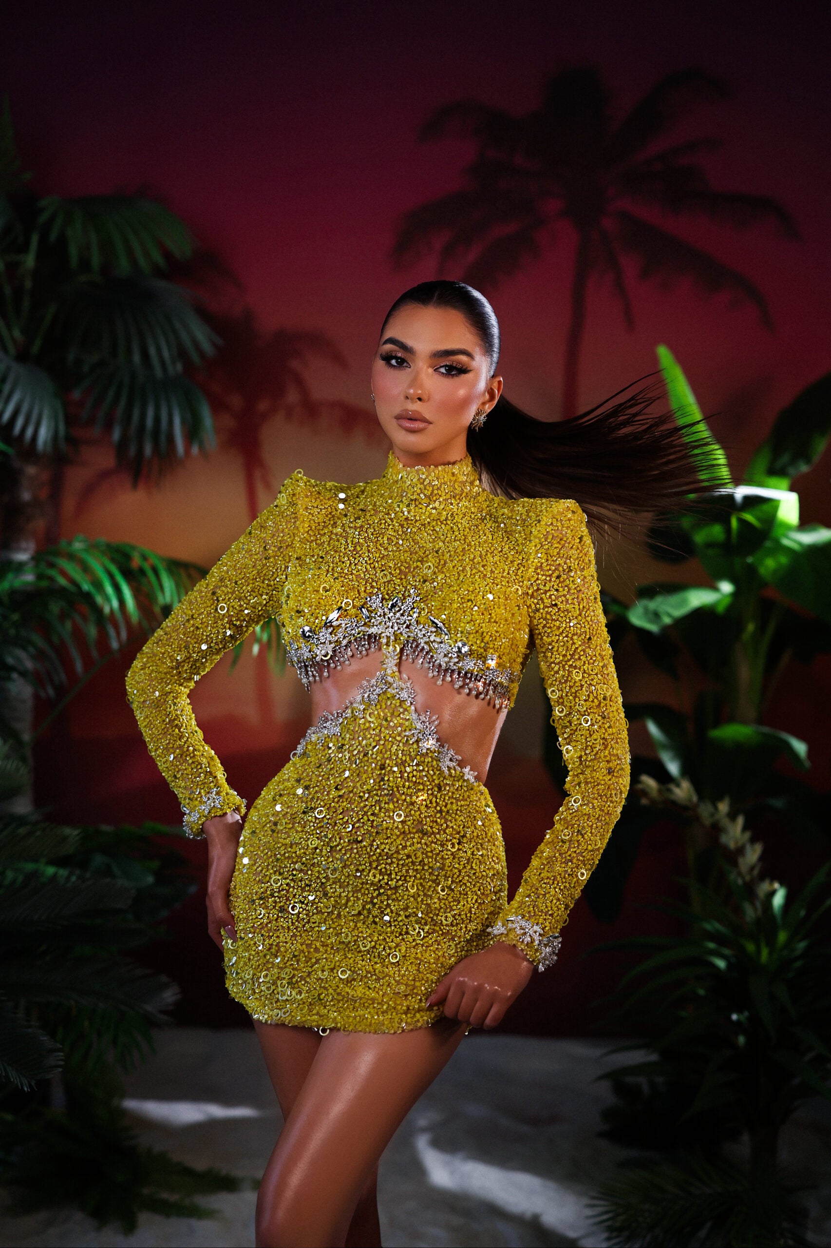 Yellow Short Embellished Dress Goddess Exclusive Yellow Short Embellished Dress Goddess Exclusive