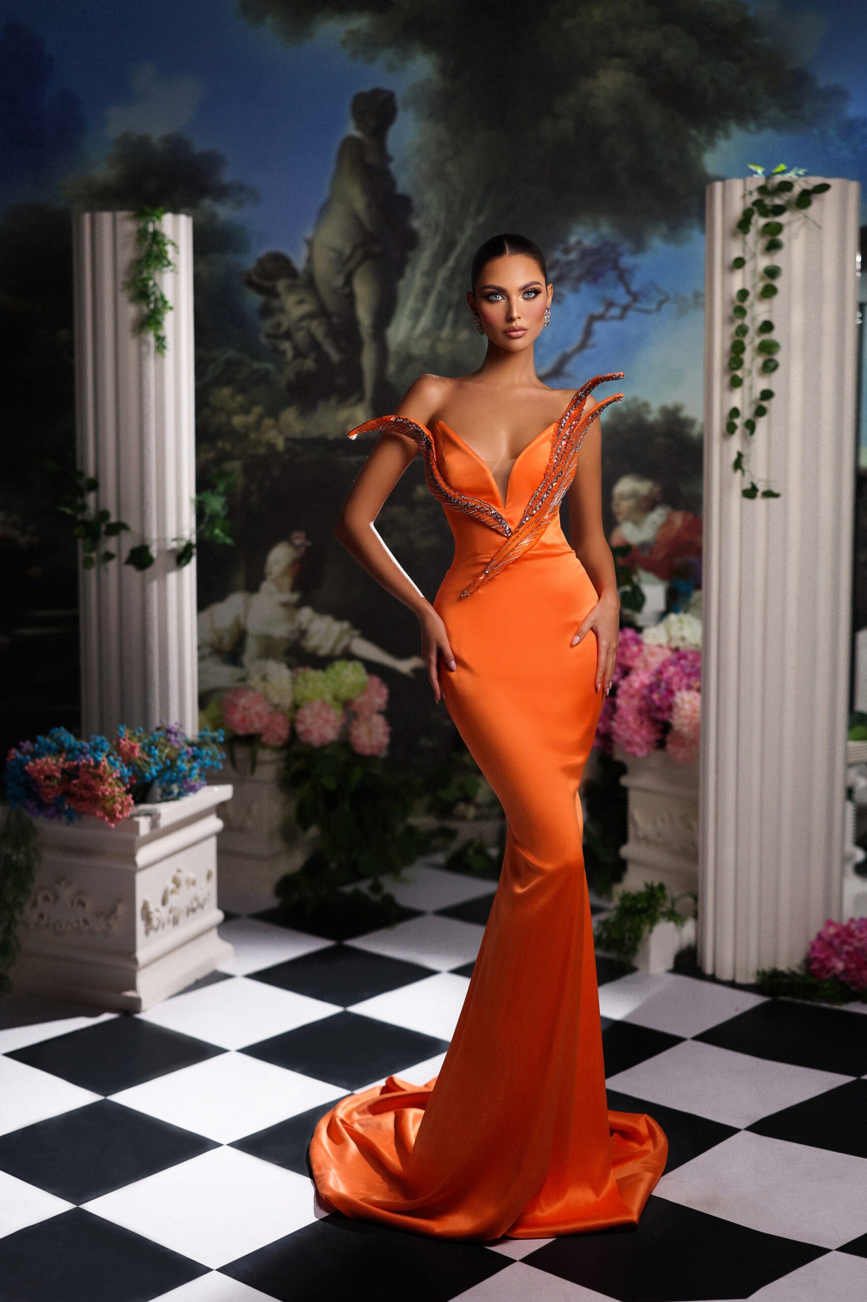 Orange satin dress deals
