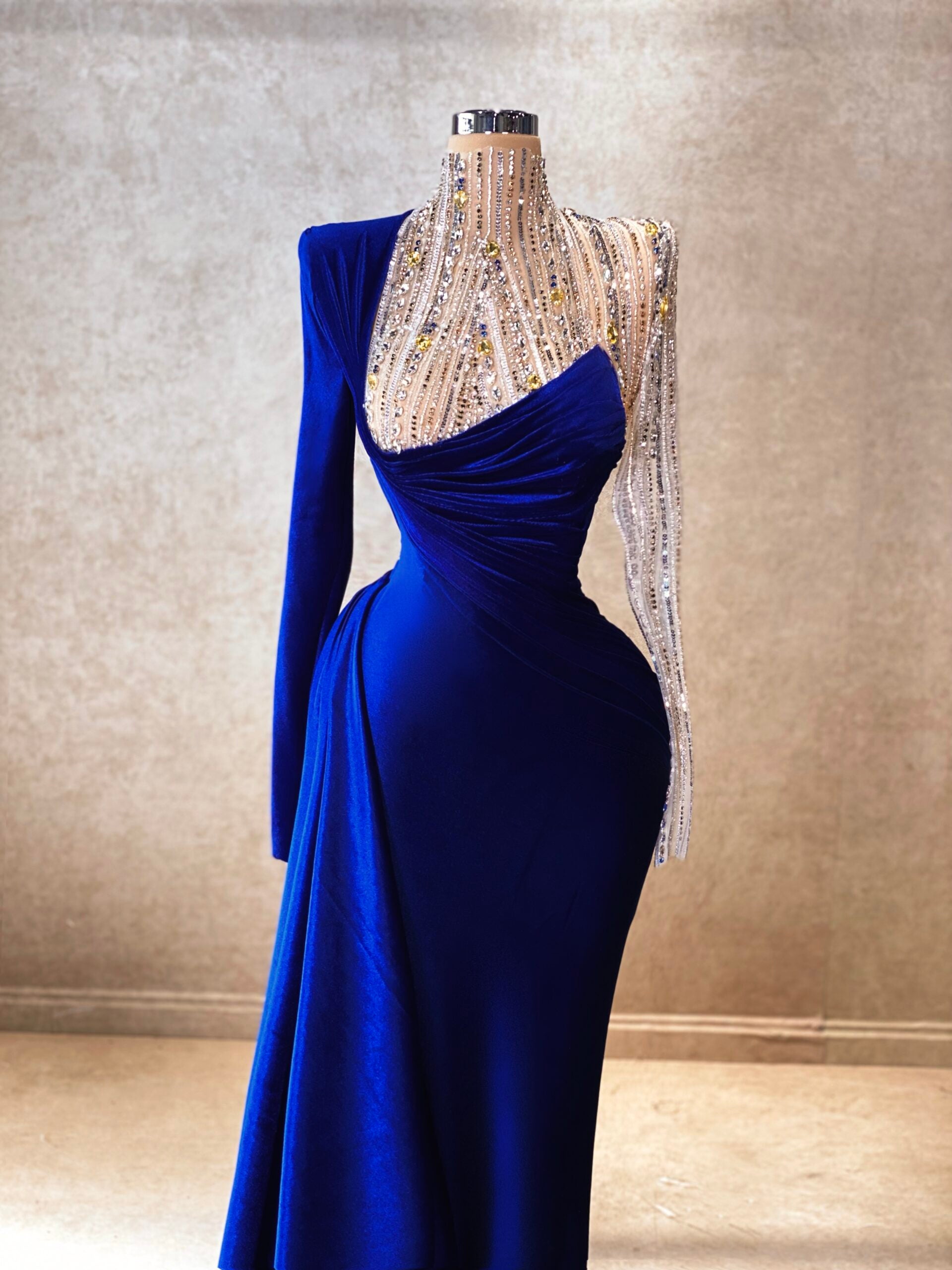 Embellished Velvet Dress Blue / L Embellished Velvet Dress Blue / L