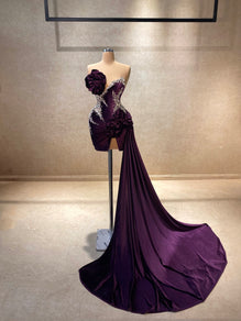apparel purple velvet dress Velvet Purple Midi Dress with long sleeves: fall and winter special occasion, Christmas, plus size