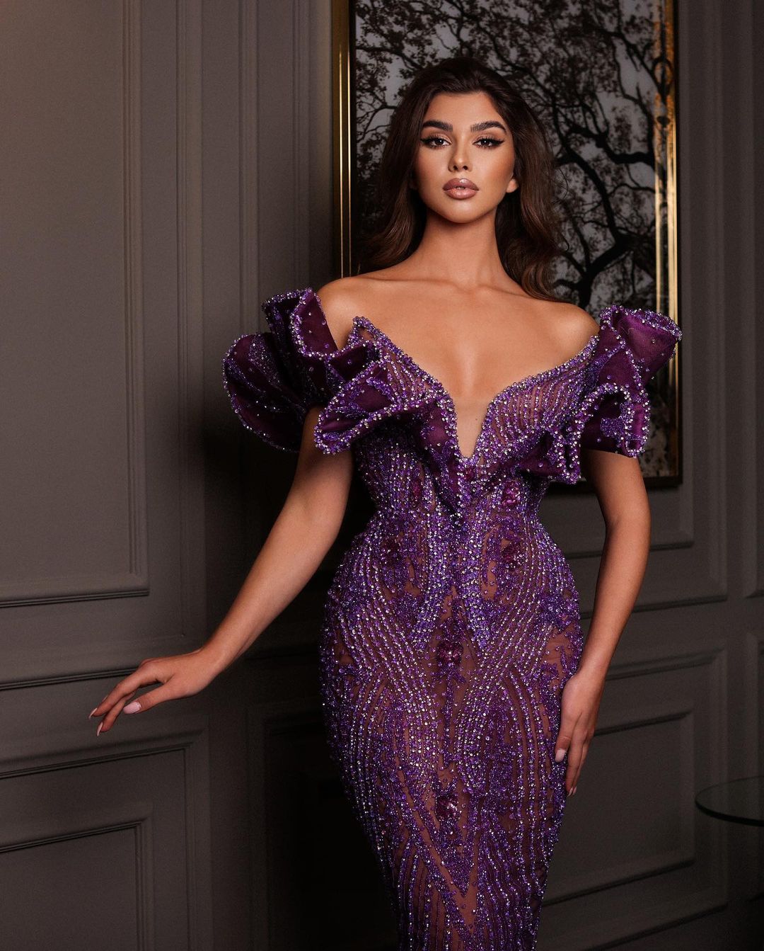 Off shoulder purple sequin dress Goddess Exclusive Off shoulder purple sequin dress Goddess Exclusive
