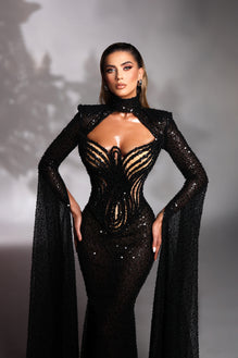 knee length dresses for ladies Extra long sleeve sequin gown – Goddess Exclusive