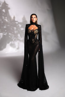 fitted lace wedding dress Extra long sleeve sequin gown – Goddess Exclusive
