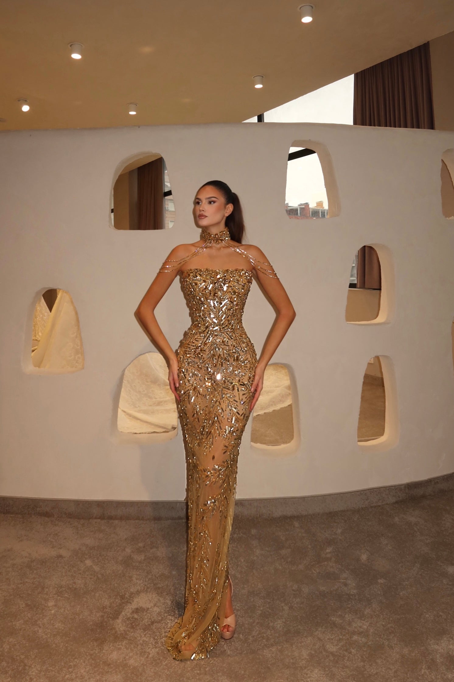 golden goddess sequin dress Beyza kate hudson yellow dress
