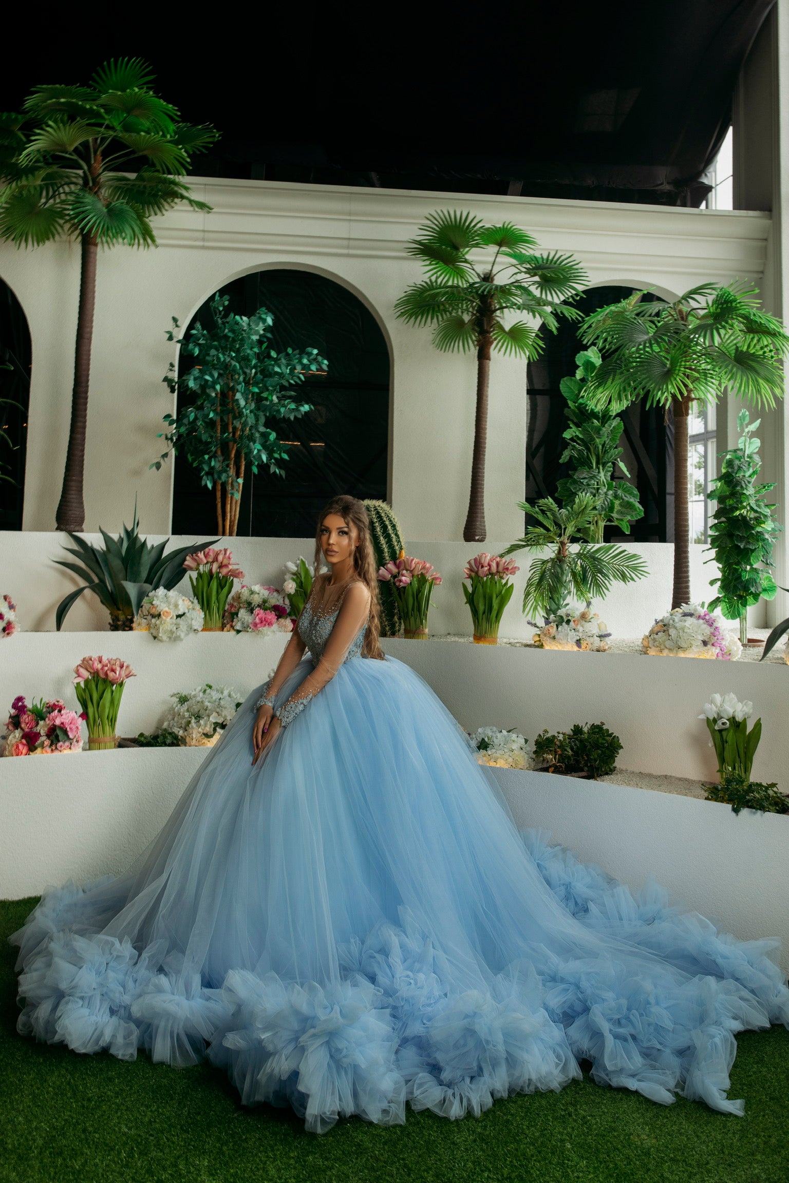 Ball Gown Off Shoulder Sleeve Sky Blue Prom Dress – daisystyledress