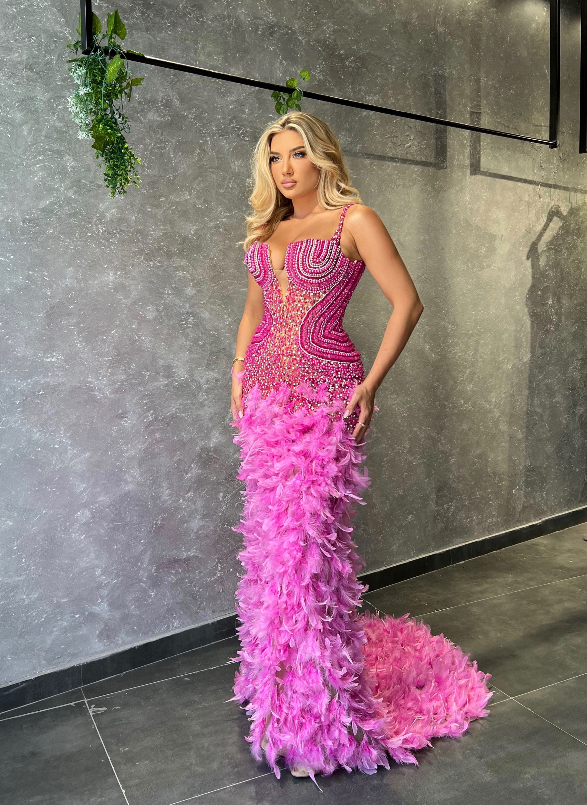 pink goddess dress One of a Kind French Lace 10 Inch Ruffle Cannes Camaroha Sutra Back can be made with zipper with buttons or lace up if desired Pink Aurora Greek Goddess Dress