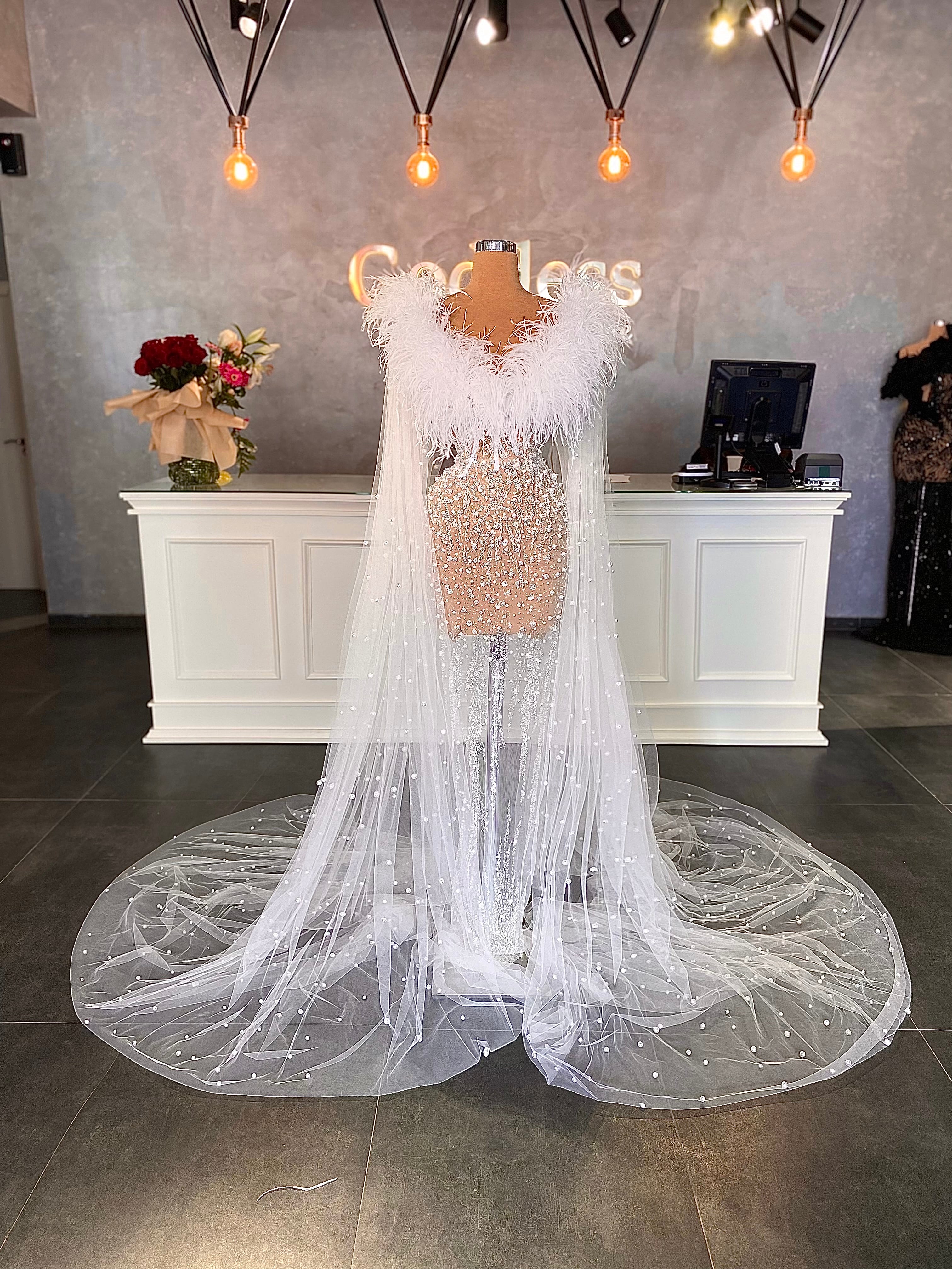 Beaded Feather Finesse Gown Goddess Exclusive Beaded Feather Finesse Gown Goddess Exclusive