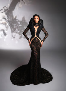 chinese dress ladies Lace-Detail Dress with Draped Accent Emerald Green / FR 56