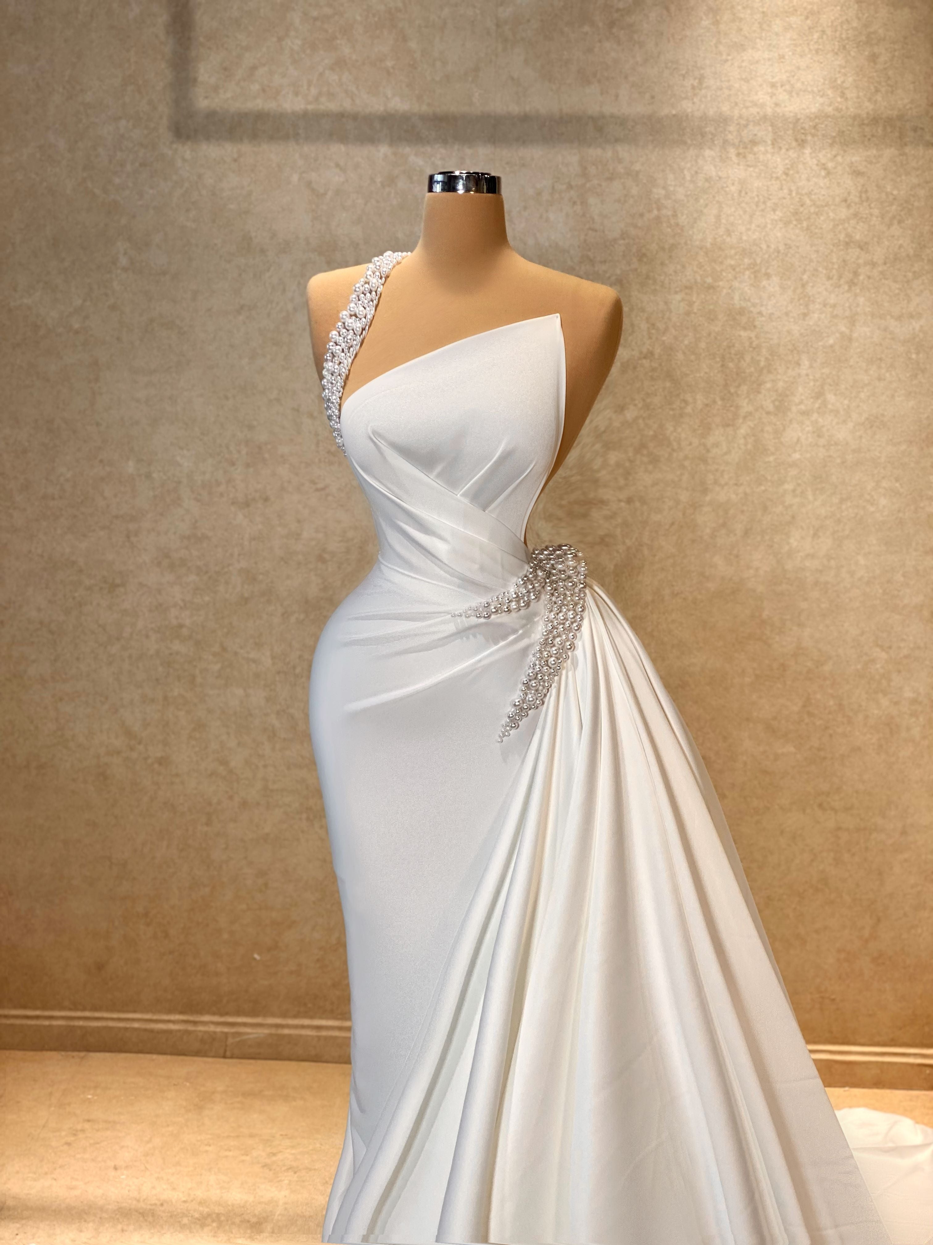 Single Strap Beaded Lace Embellished Wedding Ball Gown | Ball gowns  wedding, Organza wedding gowns, Modest wedding gowns